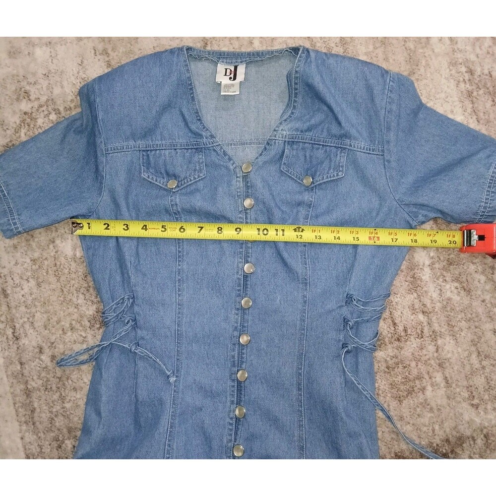VTG DJ Int’l Denim Midi Dress Size 5/6 Lace Up Corset Sides Button Front 90s Y2K - Picture 16 of 16